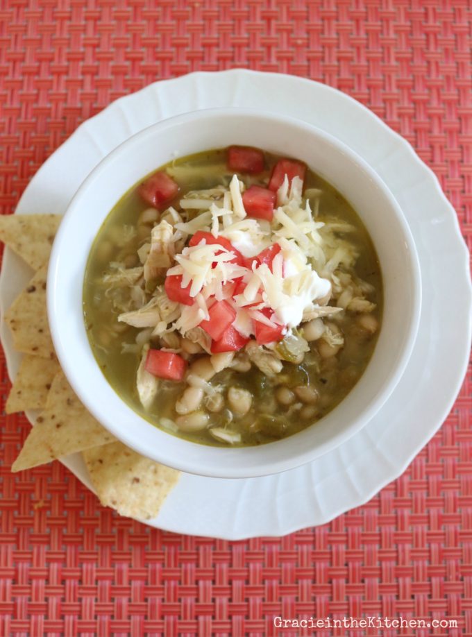Bowl of Homemade White Chicken Chili by GracieintheKitchen.com