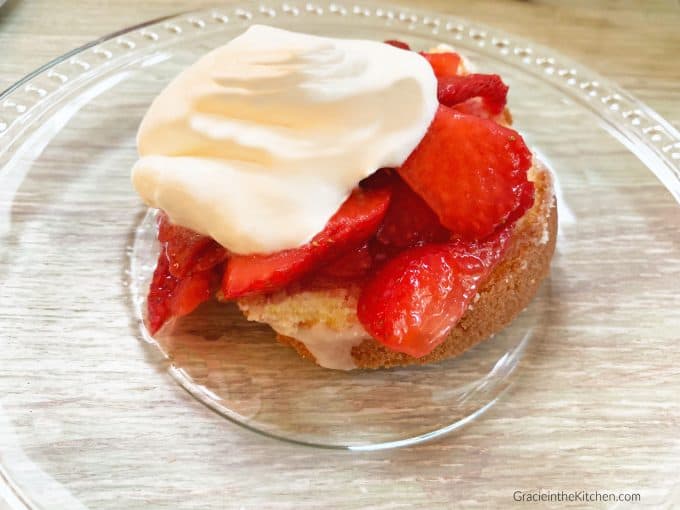 The perfect pound cake, topped with whipped cream and a strawberry topping! Yum! Macerated Strawberries