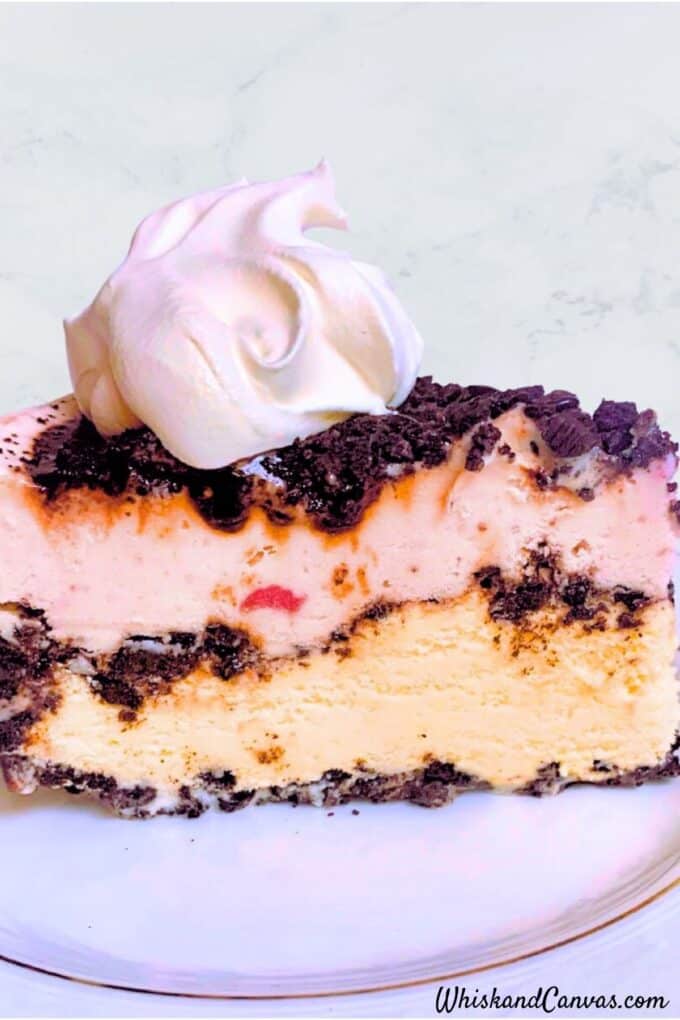 Slice of Neapolitan Ice Cream Cake.